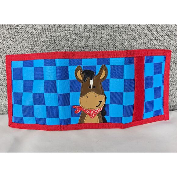 STEPHEN JOSEPH KIDS BLUE CHECKER HORSE WALLET TRIFOLD STYLE SIZE 4.5X3.5 - Picture 3 of 8